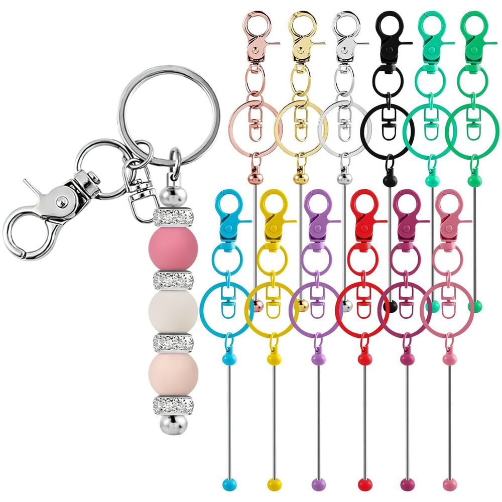 1681 12pcs Blank Beaded Keychain Bars DIY Accessories Metal Beaded Keychain